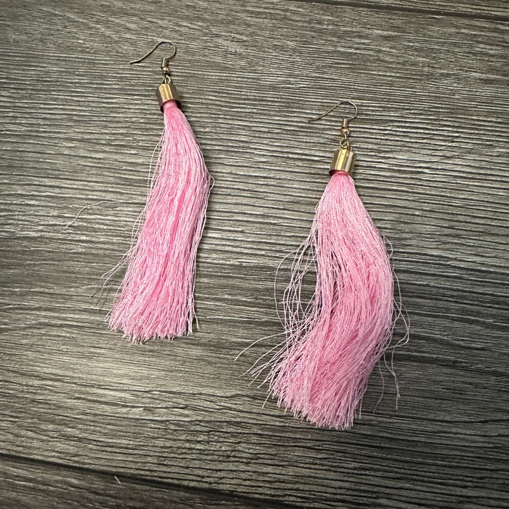 Long fringe tassel earrings pink